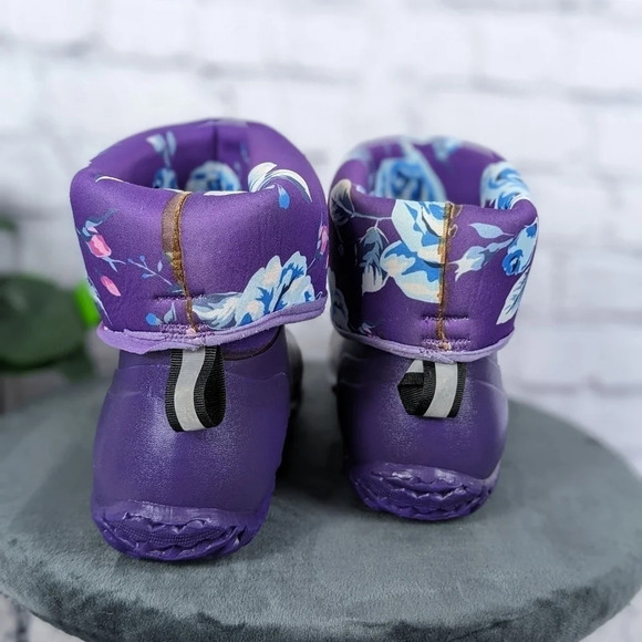 Wet weather rubber boots, rain, gardening, neoprene roll down purple floral 10 - Picture 15 of 15